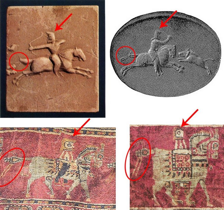comparison-Urartu-seals-and-Pazyryk-carpet-horsemen